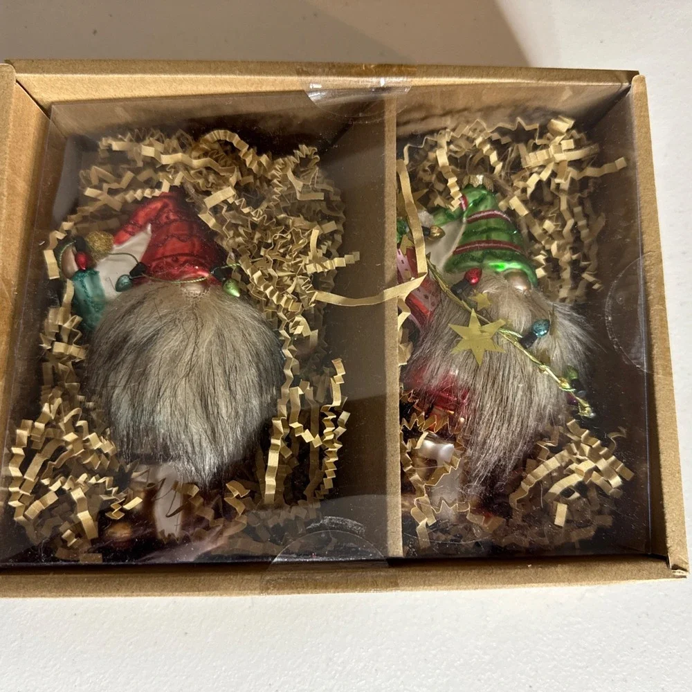 Pottery Barn Mercury Glass Gnome Ornaments Set of 2